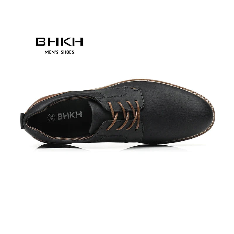 BHKH New Shoes For Men Spring/Summer Pu Leather Breathable Casual Shoes Lace up Office Style Business Men's Sneaker Zapatil